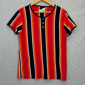 Madcap England Henley Shirt Red Orange Striped Mod‎ Retro Granddad Mens Size M